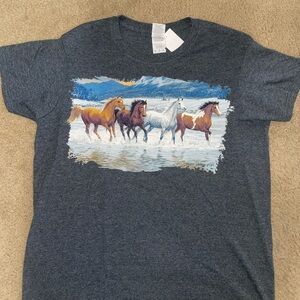 Gildan Dark Gray Short Sleeve Tee with Horse Print